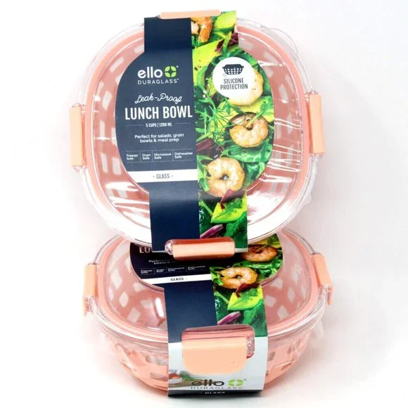 2PK OF Ello GLASS 5 Cup Lunch Bowl Food Storage Container, Peach - Picture 4 of 8
